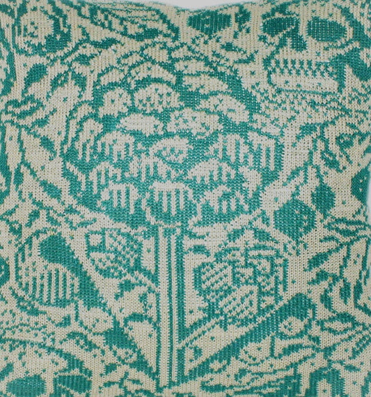 Harvest Stickad Linnekudde Smaragdgrön & Natur